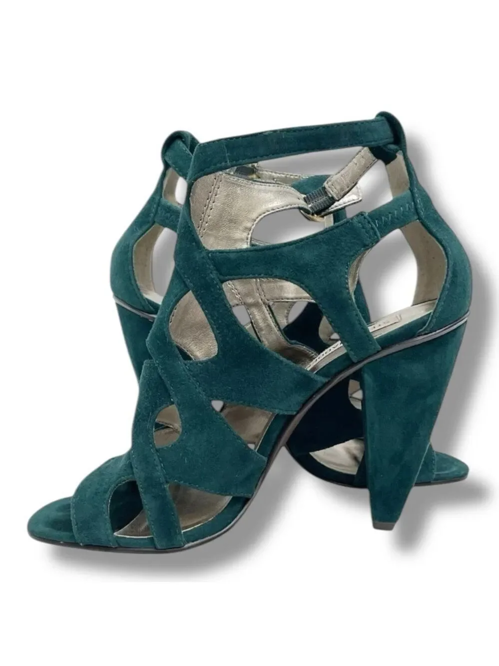 Steve Madden Portreit Teal Suede Cutout Criss Cross Block Heel Sandals Size 7M - Picture 4 of 11